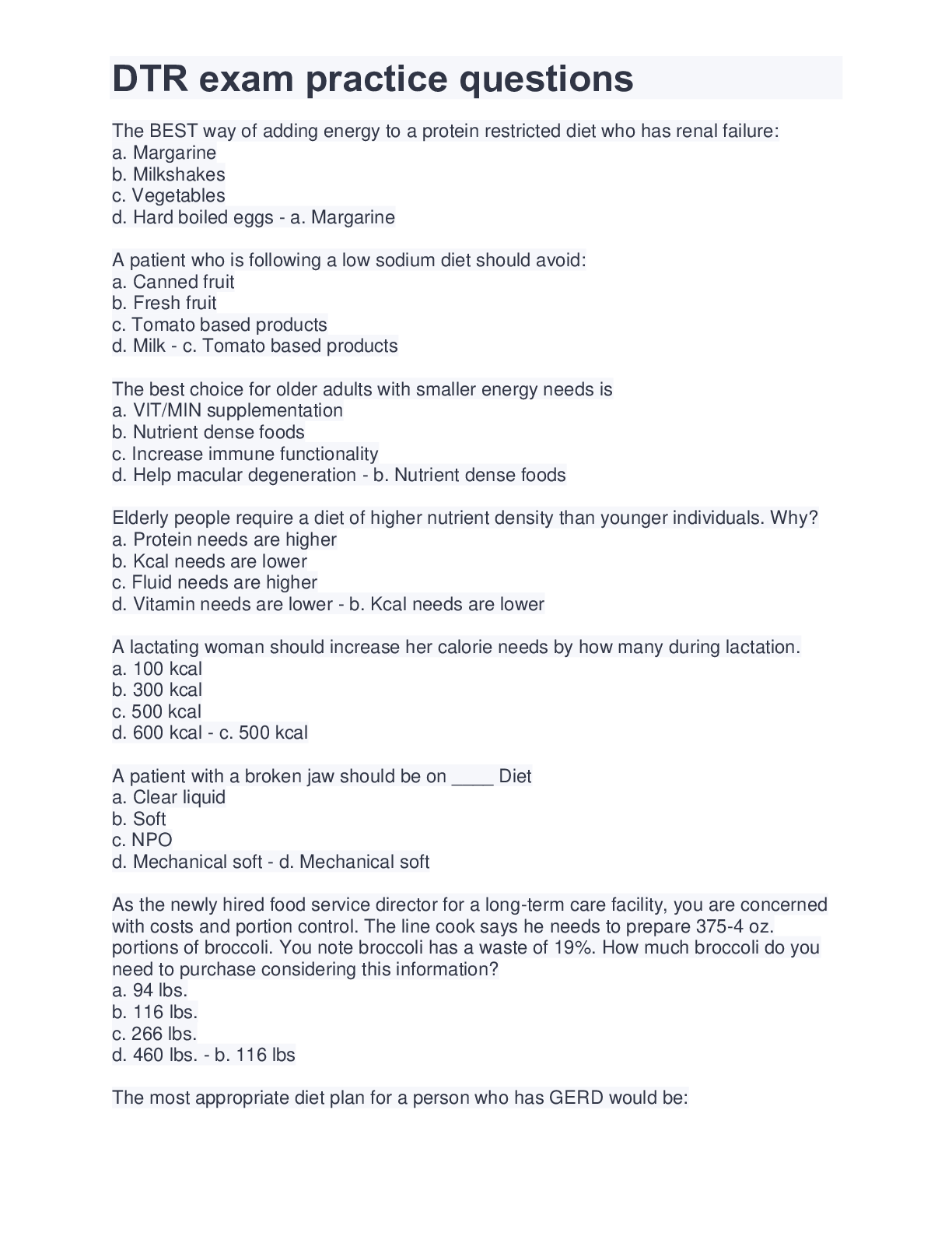 DTR exam practice questions